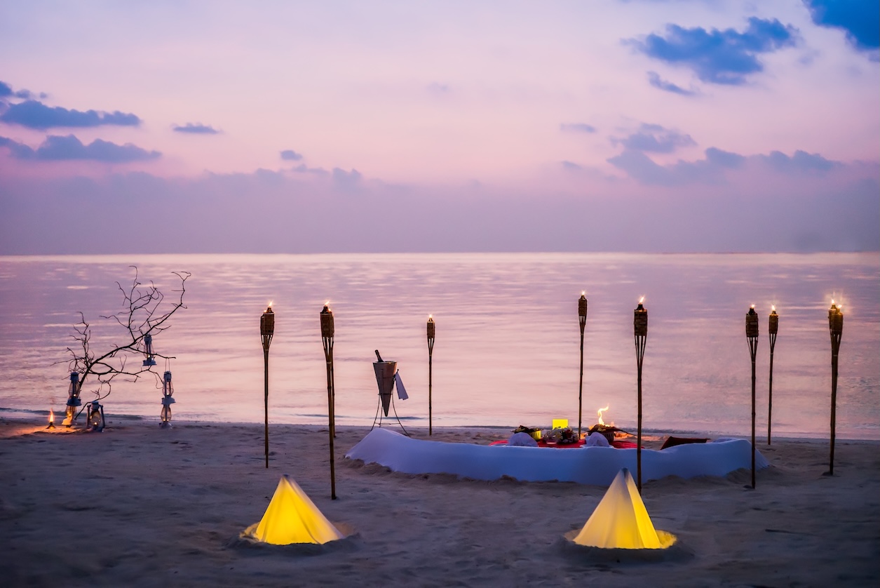 Beach Dinner Setup at Anantara Veli Maldives