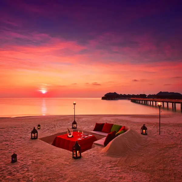 Beach Dinner Setup at Huvafen Fushi Maldives