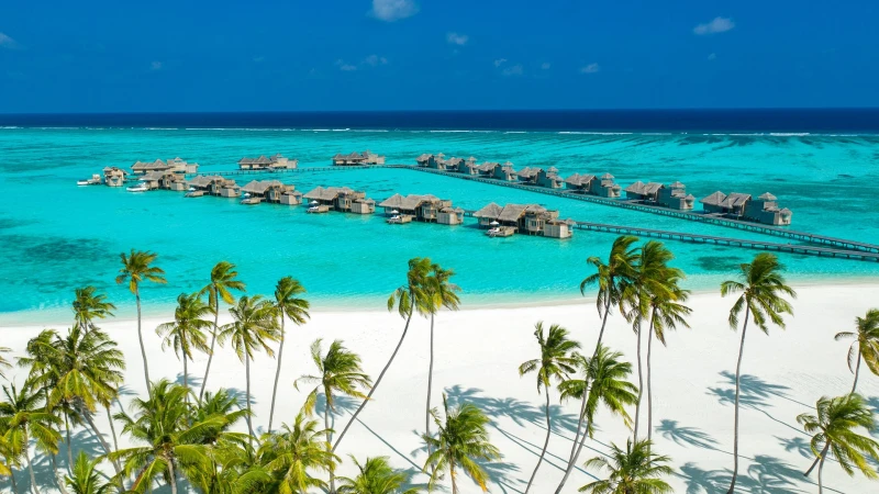 Gili Lankanfushi_Aerial shot of jetty one and palm beach