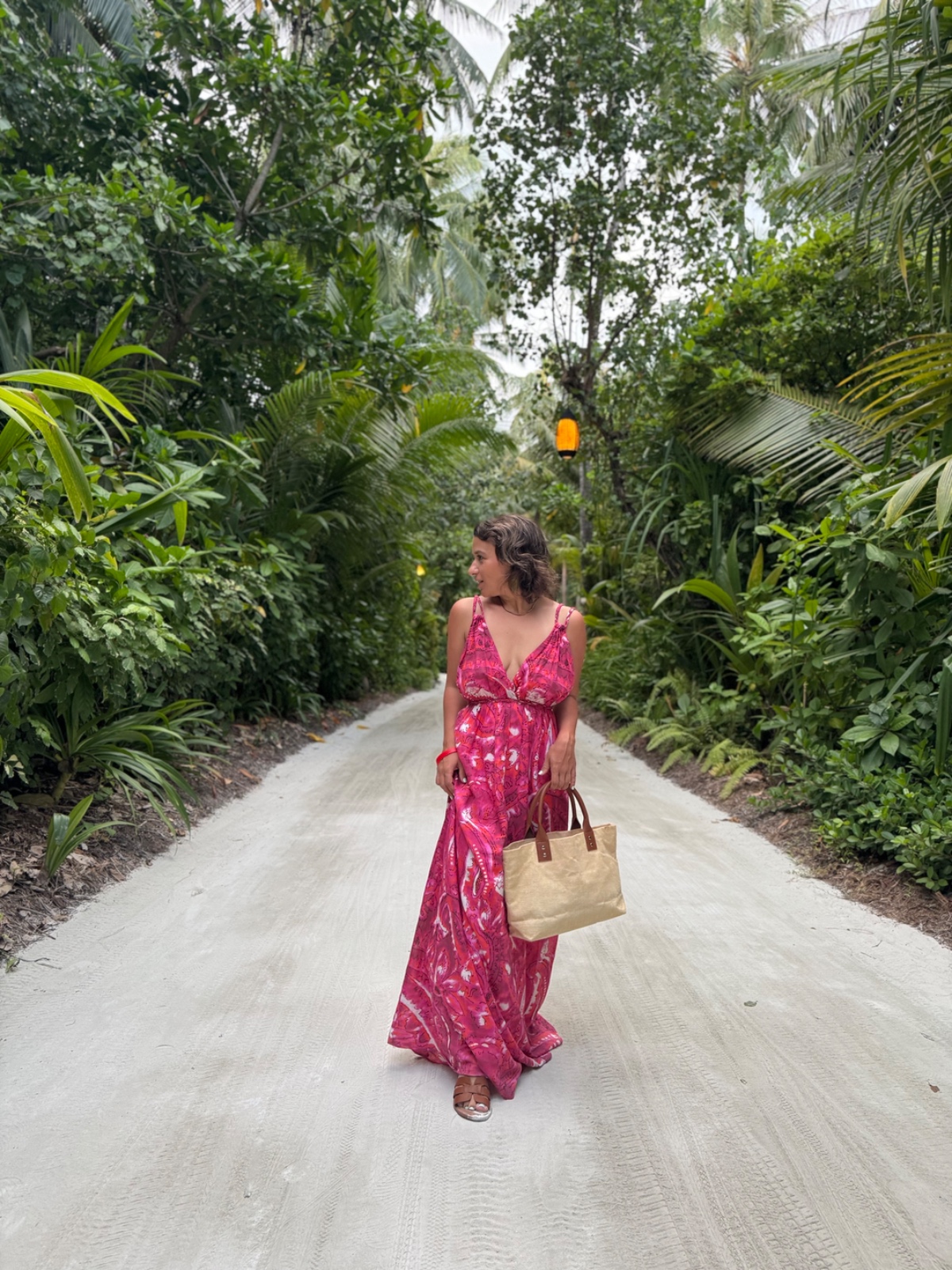 Patrycja and the lush vegetation of Niyama