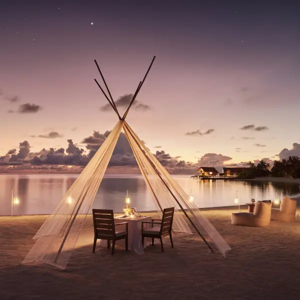 Beach Dinner Setup at One & Only Reethi Rah Maldives