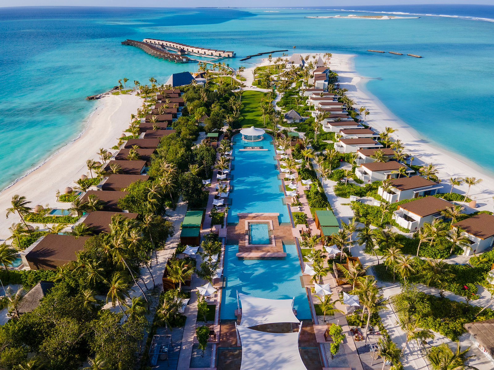 Kuda Villingili Resort Maldives - Aerial Pool View