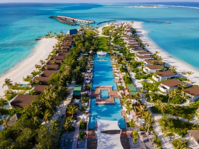 Kuda Villingili Resort Maldives - Aerial Pool View