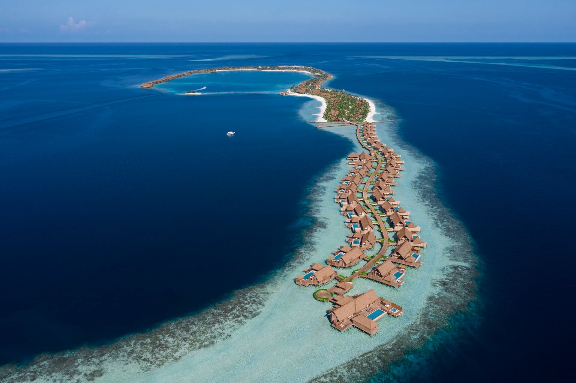 Aerial with Villas Waldorf Astoria Maldives Ithaafushi