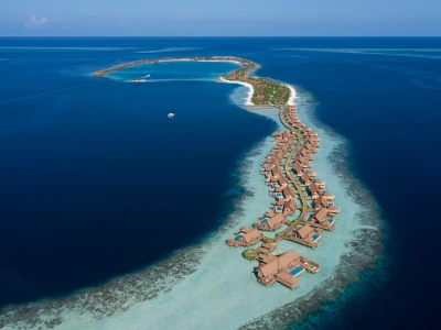 Aerial with Villas Waldorf Astoria Maldives Ithaafushi