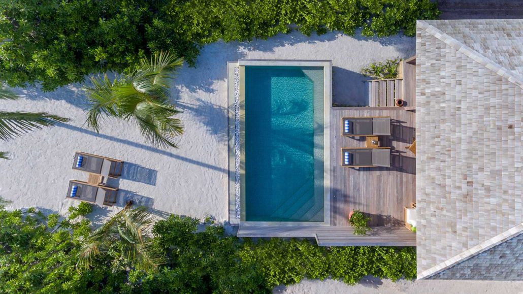 Beach Sunset Pool Villa Aerial Hurawalhi Island Resort