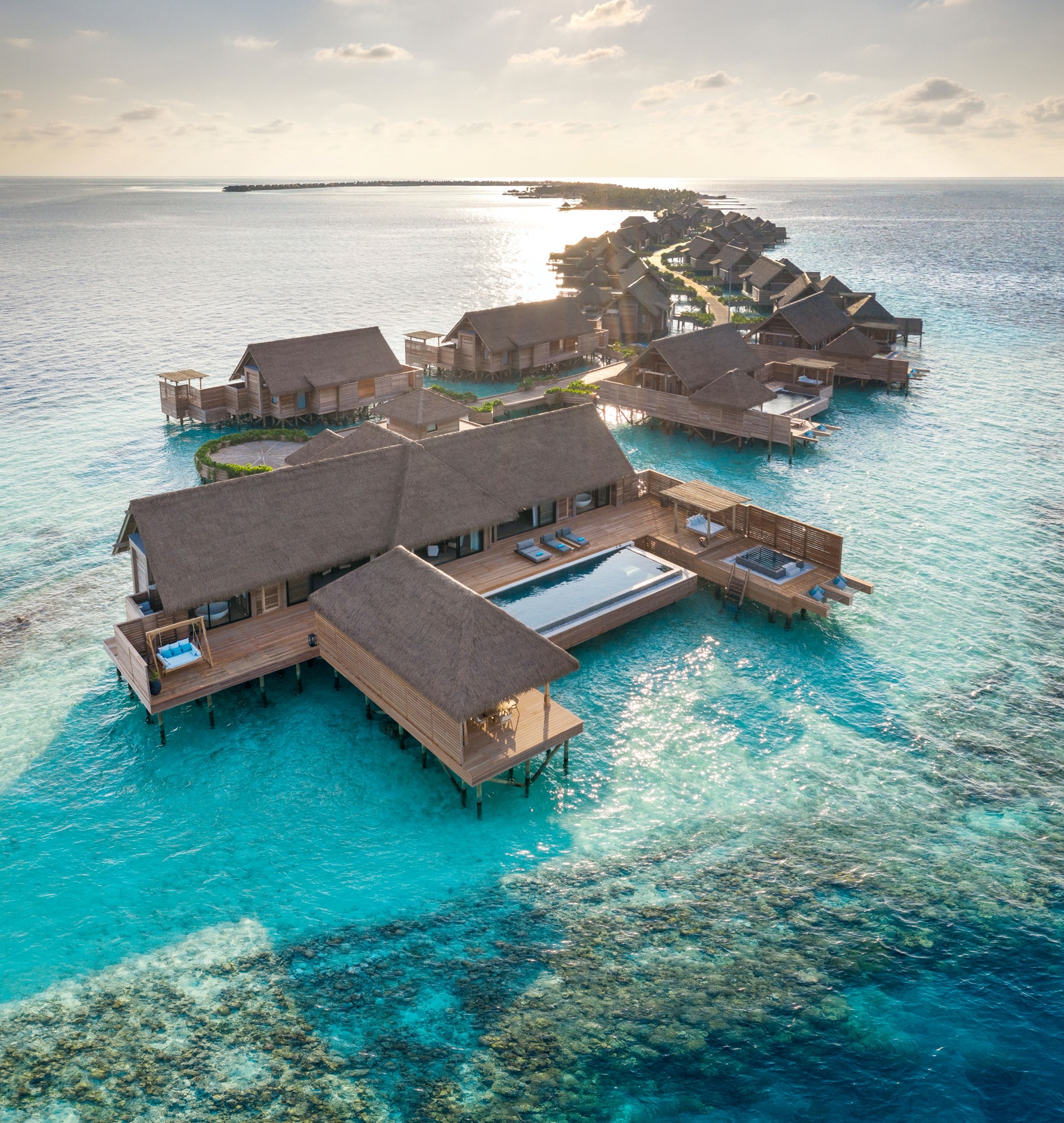 Waldorf Astoria Maldives Ithaafushi Two Bedroom Over Water Villa With Pool Aerial