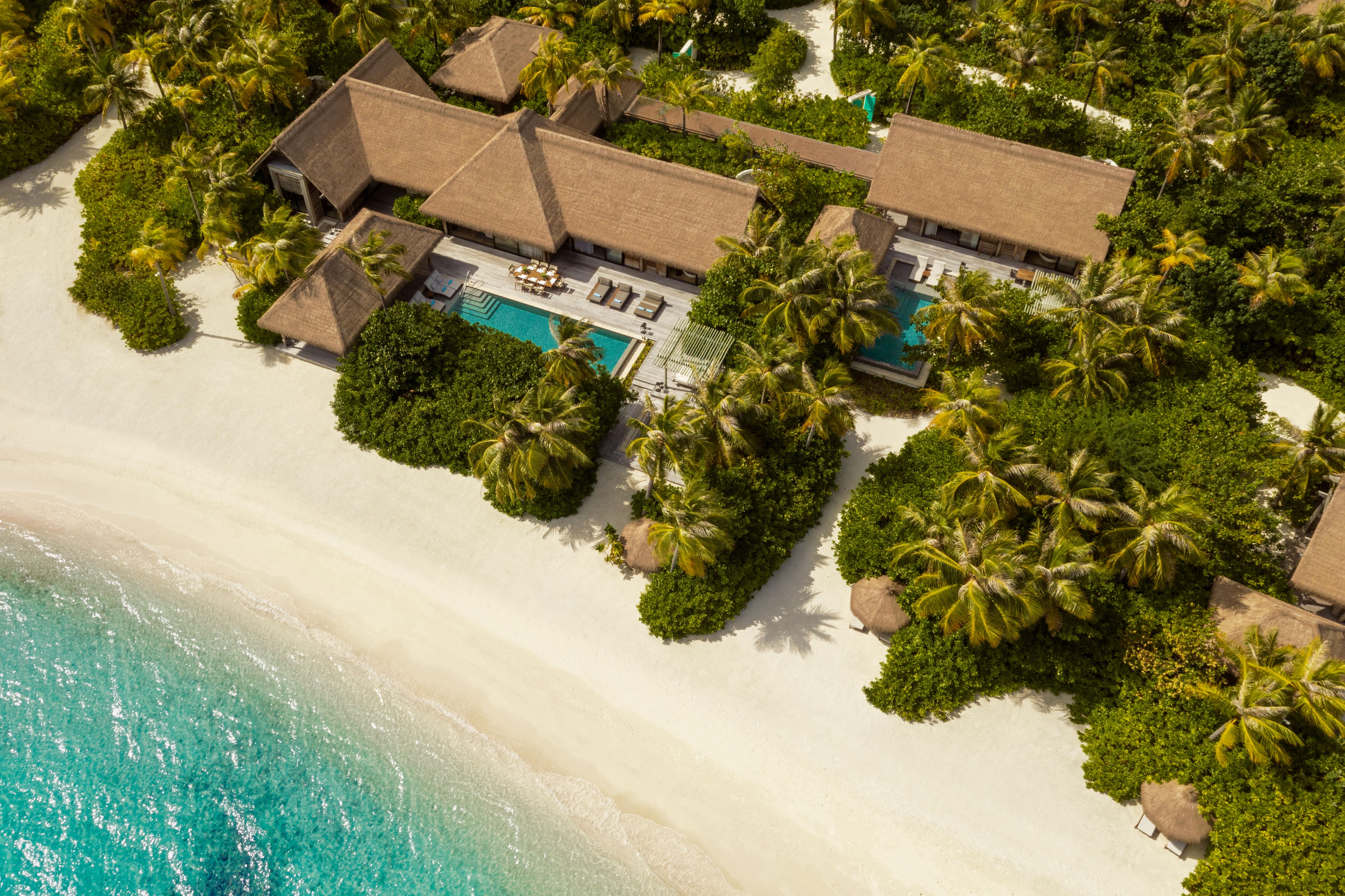 Waldorf Astoria Maldives Ithaafushi Three Bedroom Grand Beach Villa With Pool Aerial View