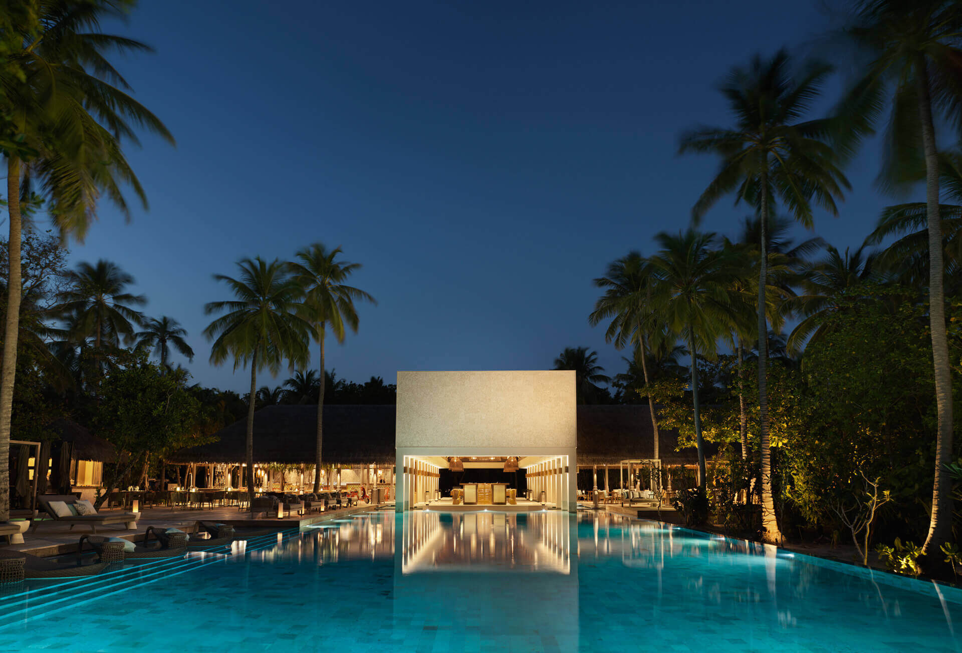 Vakkaru Maldives Cabana Pool in the Evening